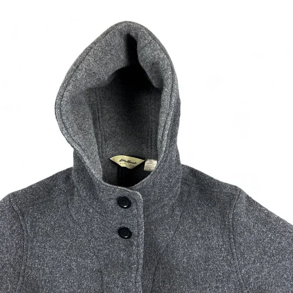 Vintage Eddie Bauer Coat Womens MEDIUM Gray Wool Hooded Heritage Outdoor USA Y2K